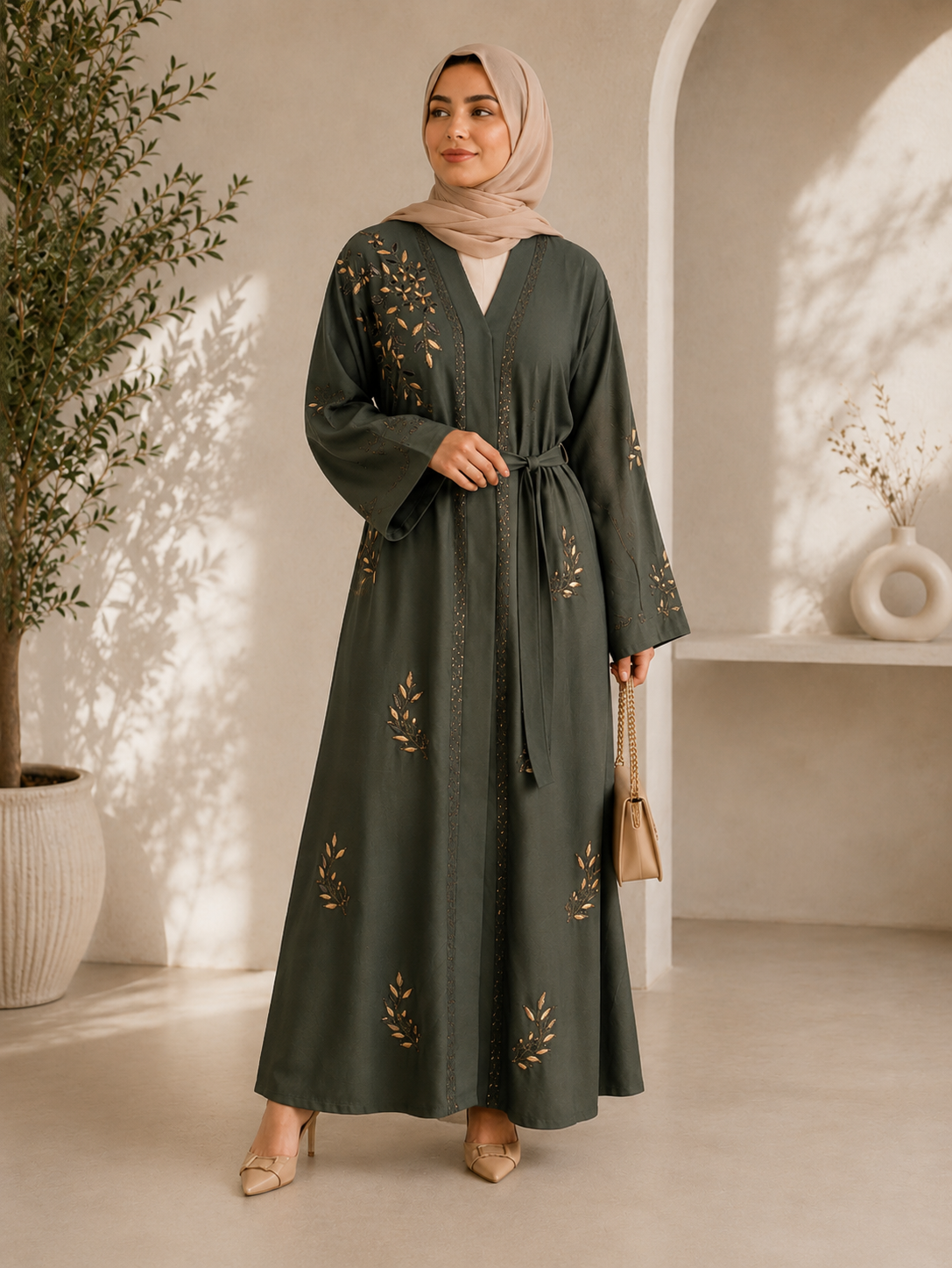 Sage Whisper Embroidered Abaya