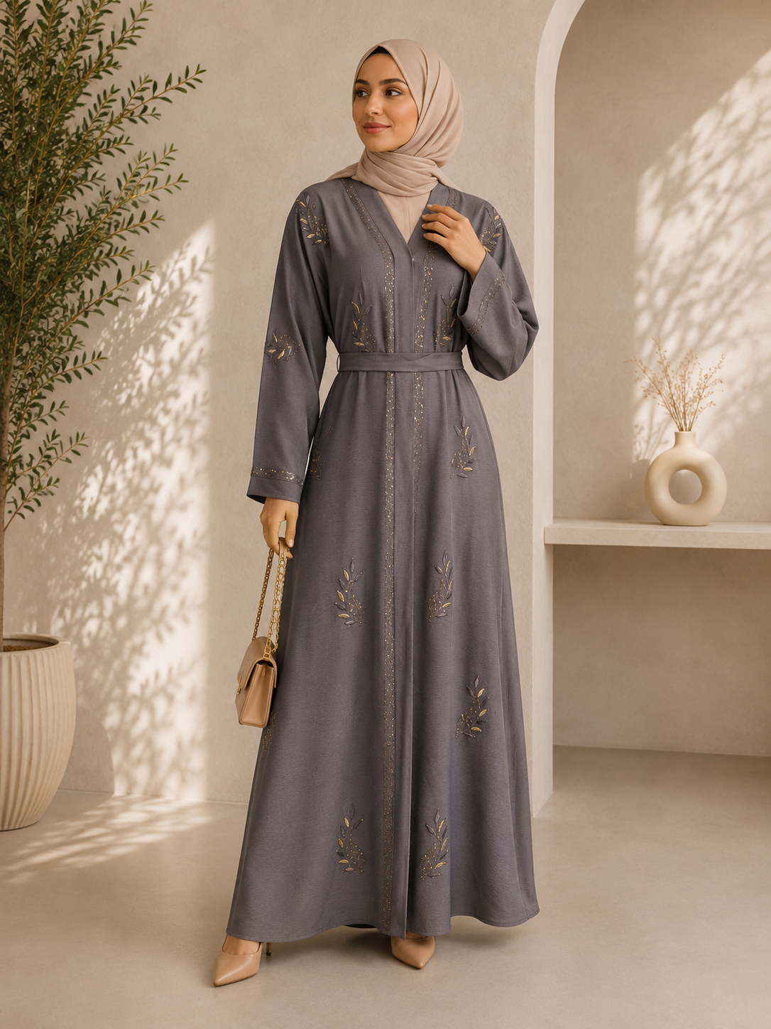 Ocean Mist Flowing Embroidered Abaya