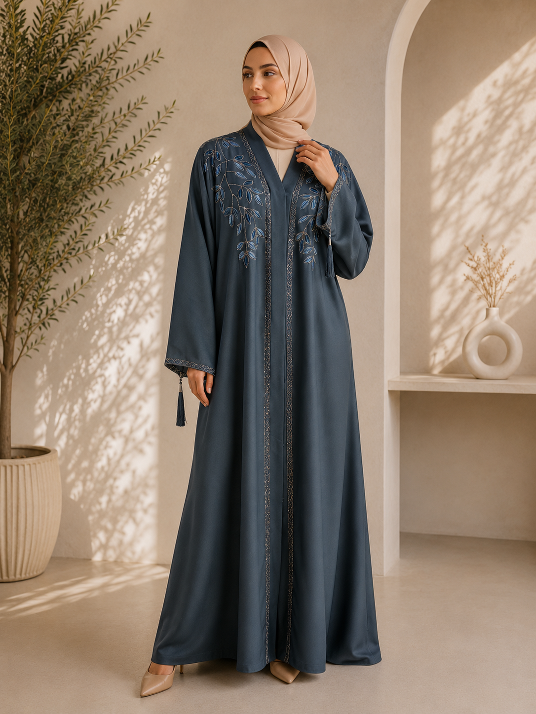 Sapphire Bloom Embroidered Abaya