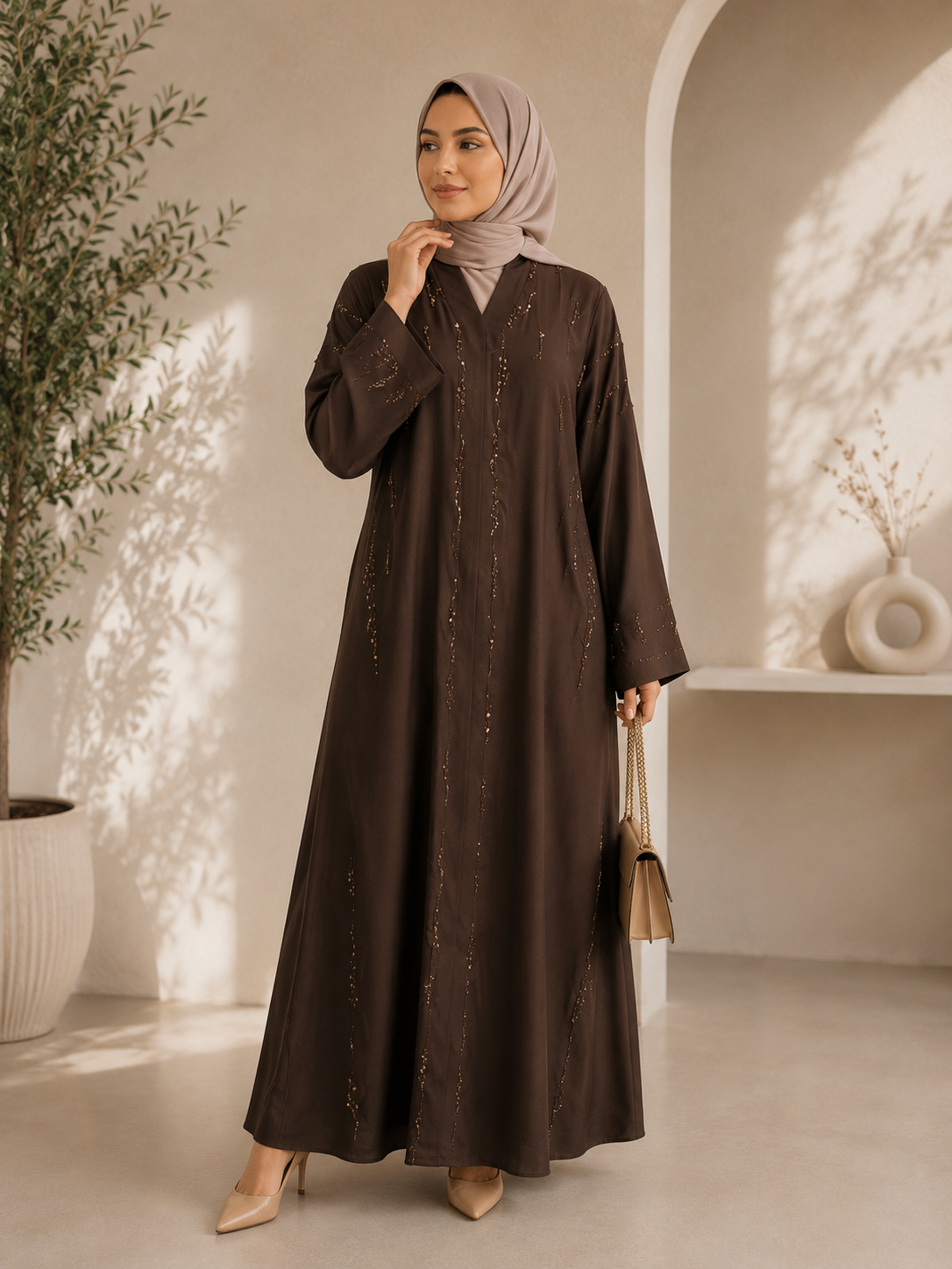 Mocha Serenade Embellished Abaya