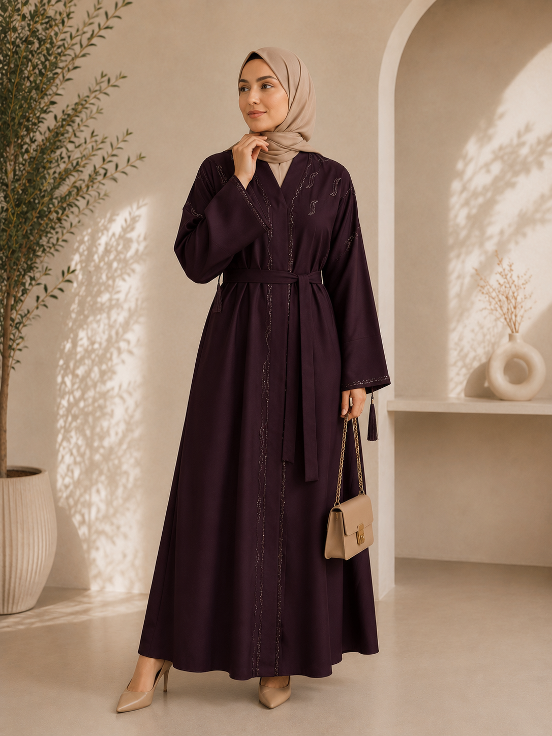 Royal Plum Signature Embroidered Abaya