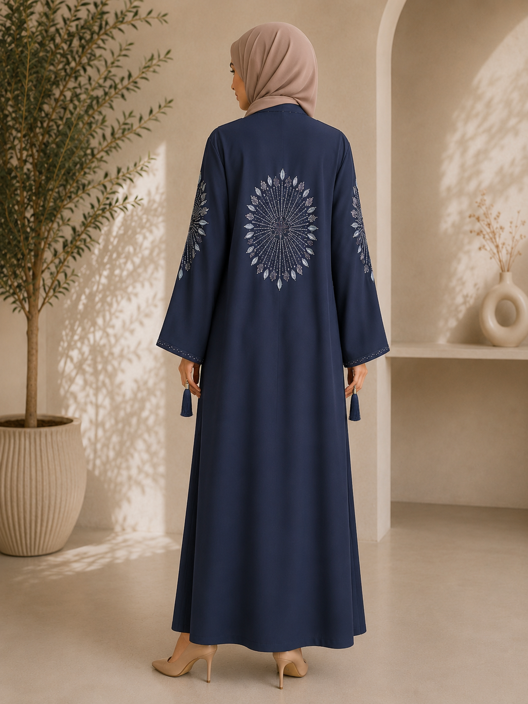 Midnight Sapphire Medallion Embroidered Abaya