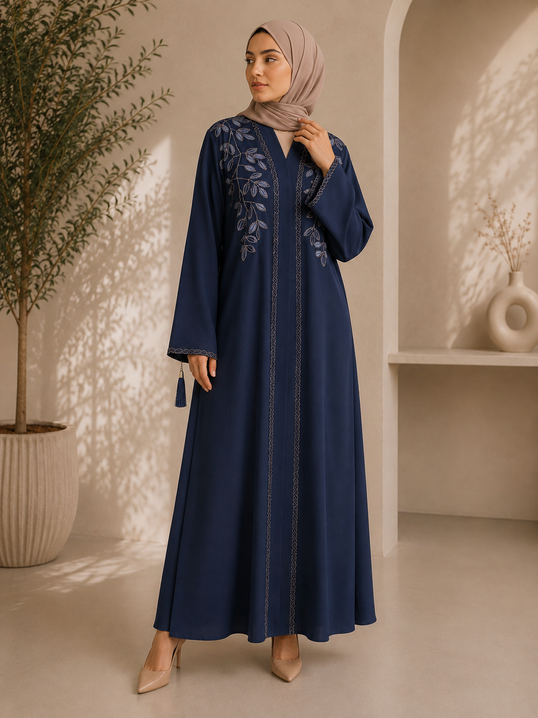 Royal Sapphire Vine Embroidered Abaya