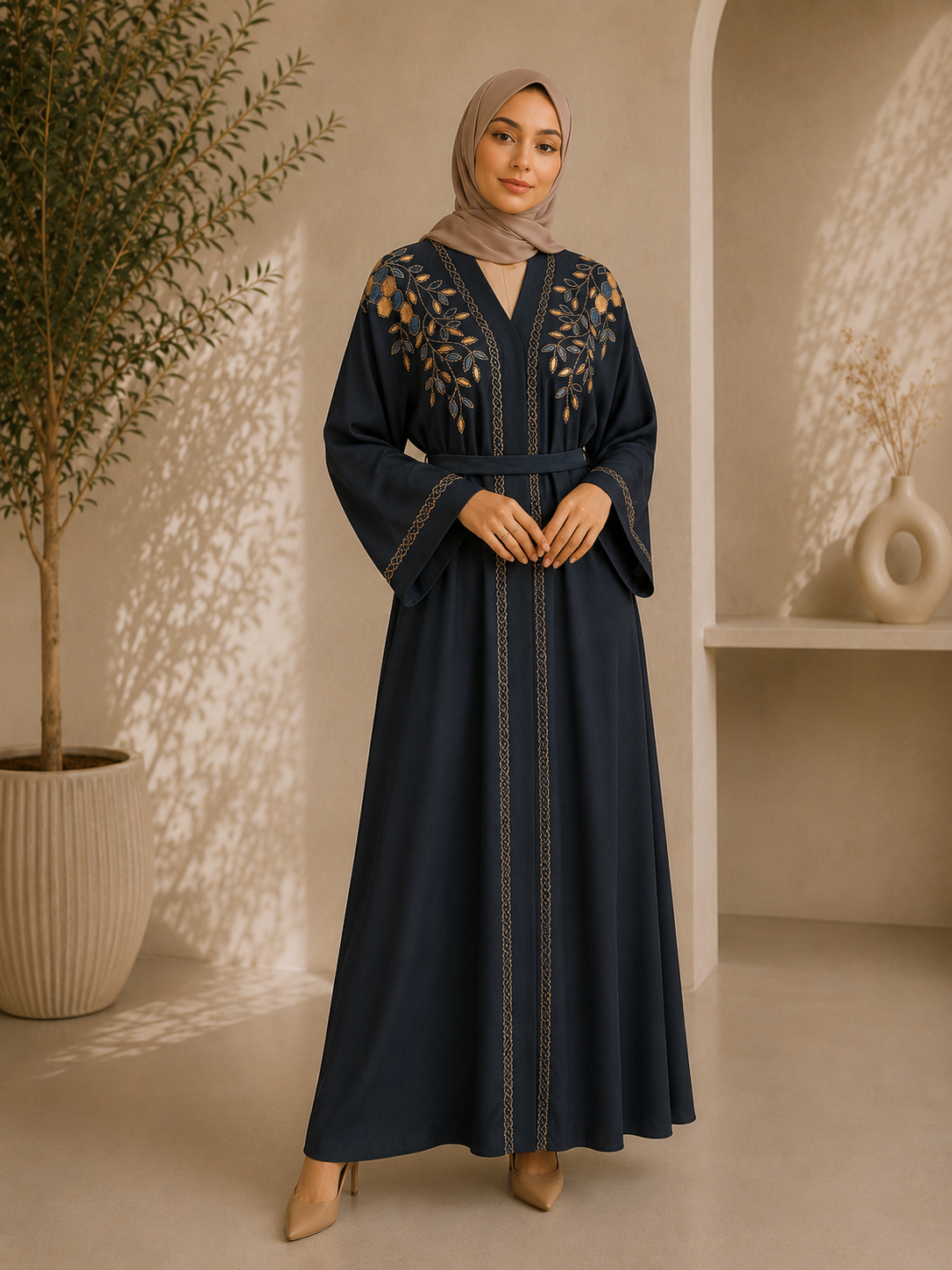 Sapphire Garden Embroidered Belted Abaya