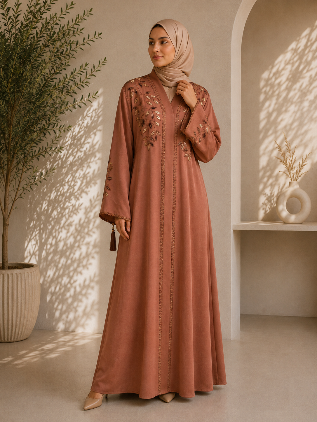 Rust Rose Petals Signature Abaya