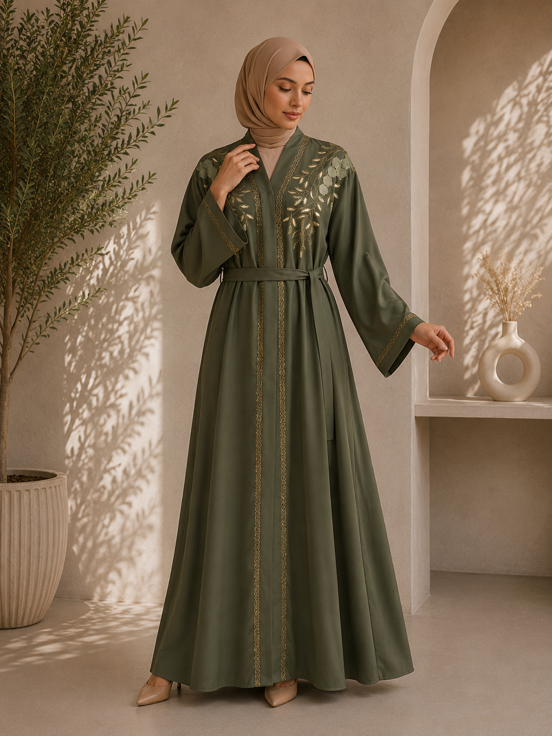 Mystic Olive Gold Garden Abaya