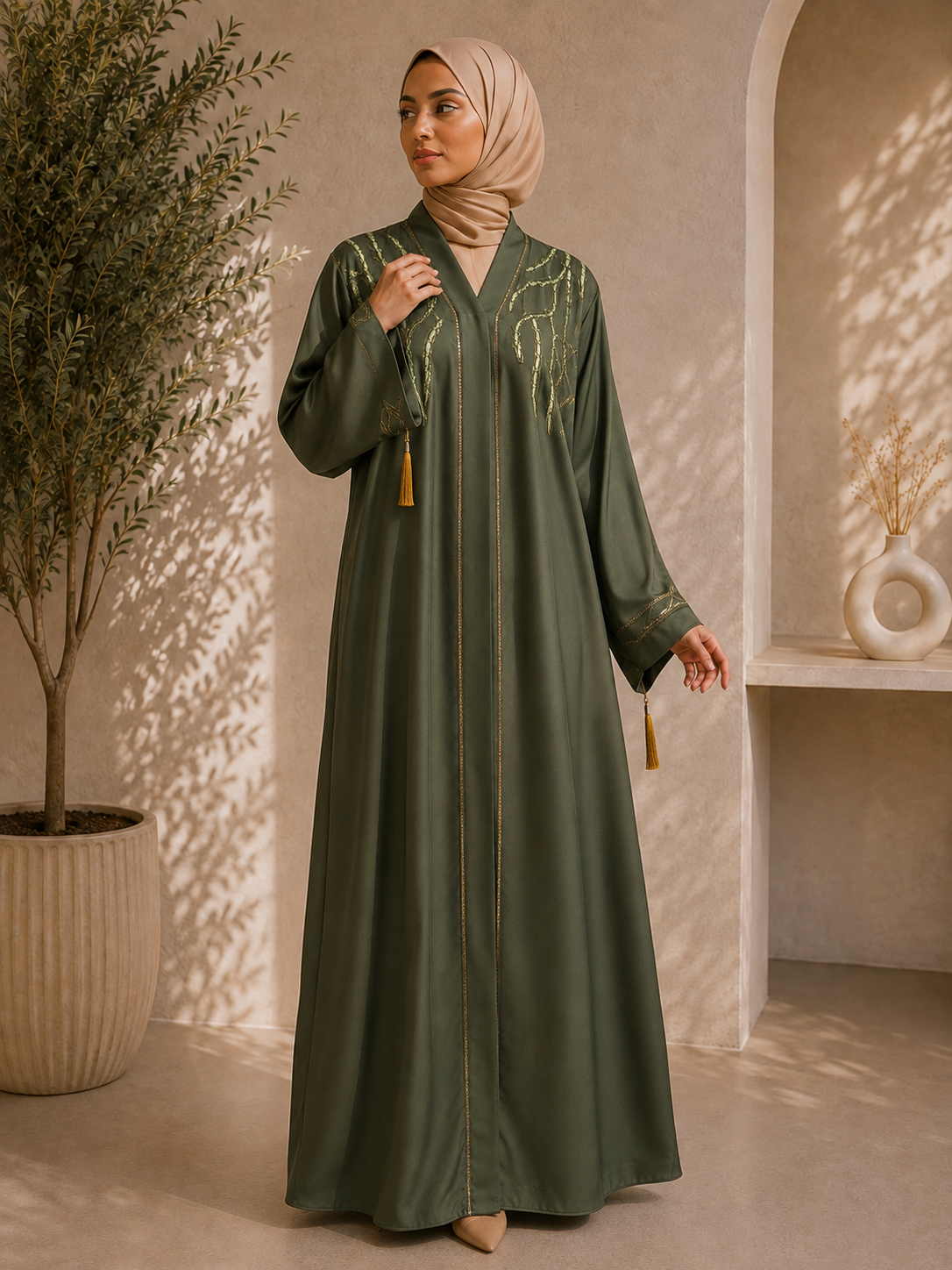 Olive Royale Celestial Vine Embroidered Abaya