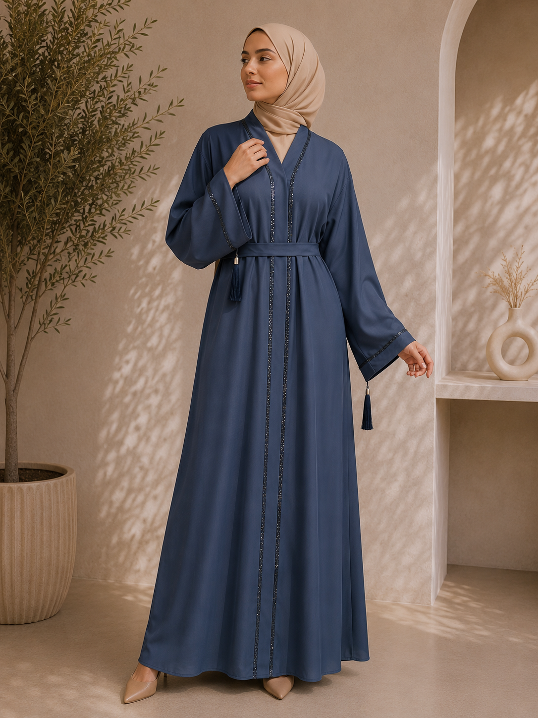 Royal Sapphire Shimmery Thread Flowing Couture Abaya