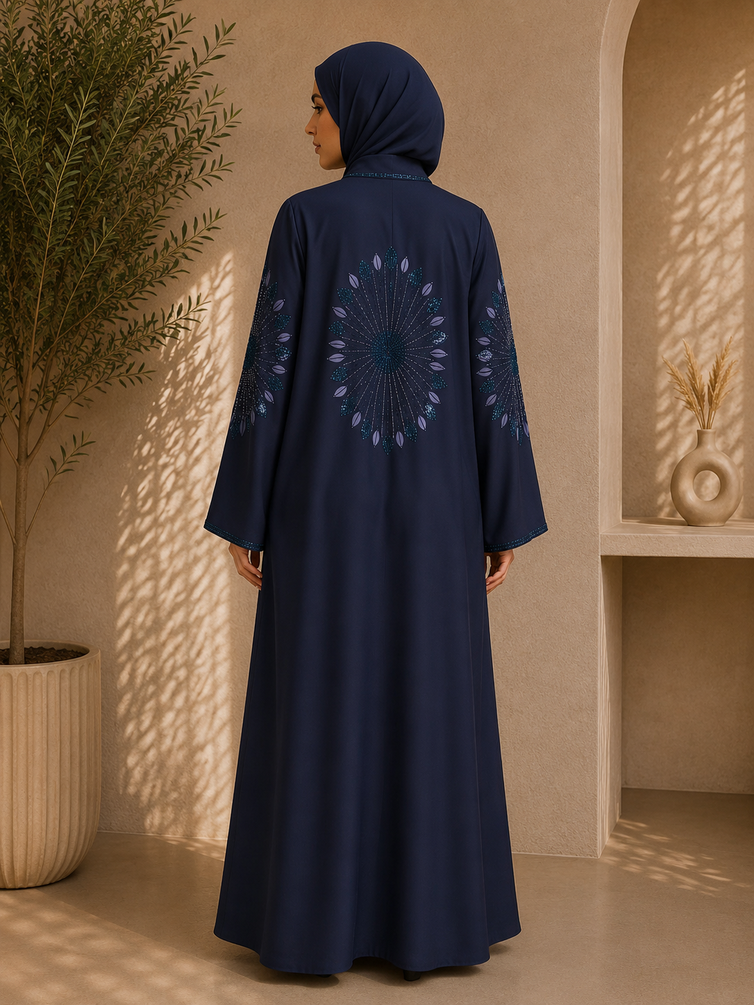 Imperial Blue Radiance Embroidered Couture Abaya